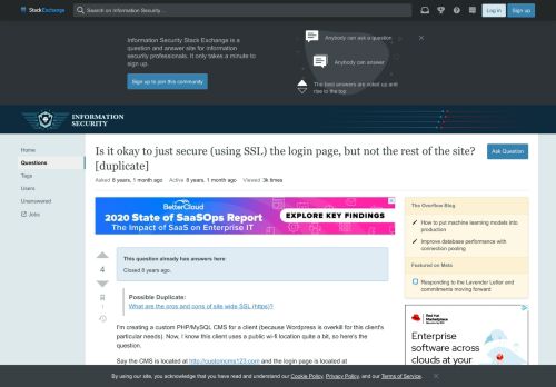 
                            8. tls - Is it okay to just secure (using SSL) the login page, but ...