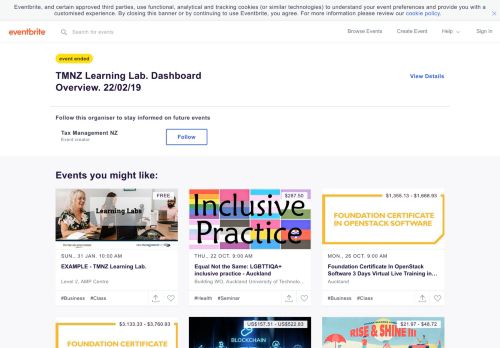 
                            7. TMNZ Learning Lab. Dashboard Overview. 22/02/19 Tickets, Fri 22/02 ...