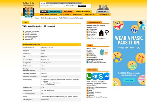 
                            10. TNG Mobilfunkpaket LTE Komplett - Alle Tarifdetails auf teltarif.de!