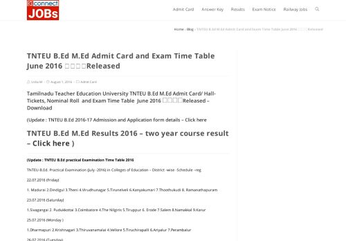 
                            4. TNTEU B.Ed M.Ed Admit Card and Exam Time Table June 2016