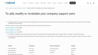 
                            8. To add, modify or invalidate your company support users - Talend ...