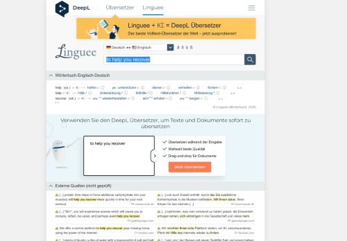
                            5. to help you recover - Deutsch-Übersetzung – Linguee Wörterbuch