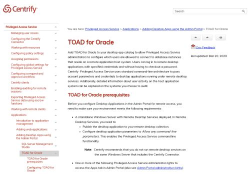 
                            12. TOAD for Oracle - Centrify Product Documentation