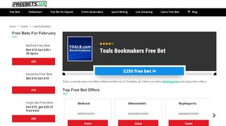 
                            4. Toals Bookmakers Free Bet Welcome Offer - Get £250 in Free Bets