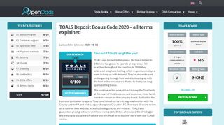 
                            10. TOALS Deposit Bonus Code 2019 – all terms explained | OpenOdds ...