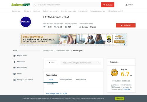 
                            6. Todas reclamações sobre Login-Senha para LATAM Airlines - TAM