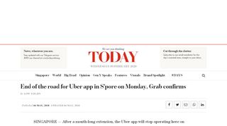 
                            5. TODAYonline | End of the road for Uber app in S'pore on Monday ...