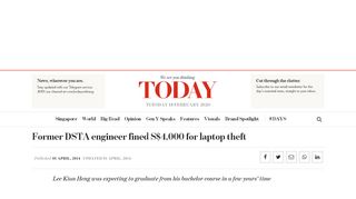 
                            5. TODAYonline | Former DSTA engineer fined S$4,000 for laptop theft