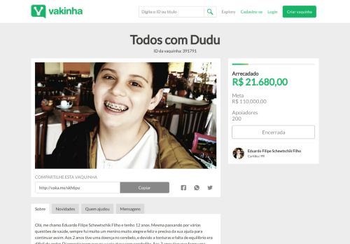 
                            2. Todos com Dudu - Vaquinhas online | Vakinha.com.br