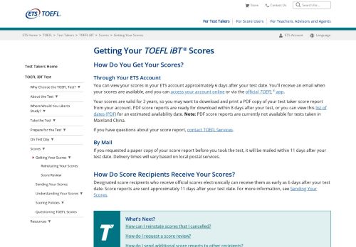 
                            1. TOEFL iBT: Get Scores - ETS.org