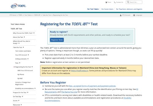 
                            6. TOEFL iBT: Registration - ETS.org