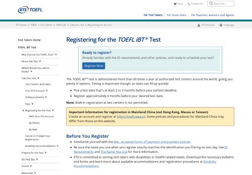 
                            5. TOEFL iBT: Registration - ETS.org