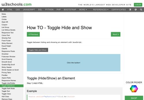 
                            5. Toggle Hide/Show - W3Schools