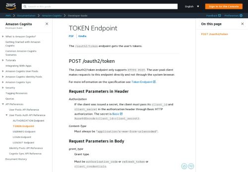 
                            2. TOKEN Endpoint - Amazon Cognito - AWS Documentation