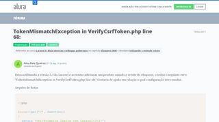 
                            4. TokenMismatchException in VerifyCsrfToken.php line 68: | Alura ...