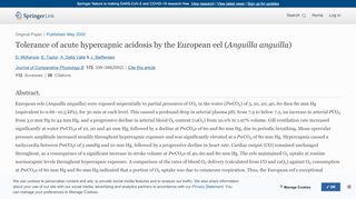 
                            13. Tolerance of acute hypercapnic acidosis by the European eel ...