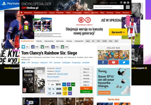 
                            7. Tom Clancy's Rainbow Six: Siege PC, PS4, XONE | GRYOnline.pl