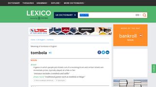 
                            11. tombola | Definition of tombola in English by Oxford Dictionaries