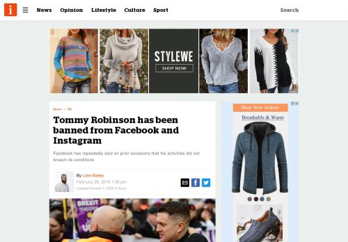 
                            12. Tommy Robinson has been banned from Facebook and Instagram