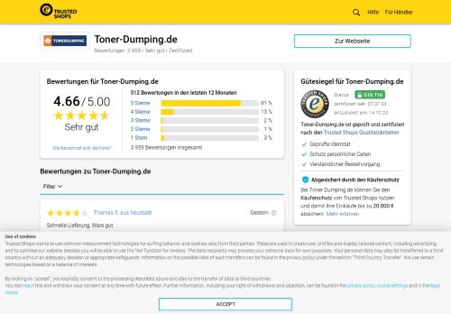 
                            5. Toner-Dumping.de Bewertungen & Erfahrungen | Trusted Shops