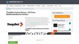 
                            13. TonyBet Casino Bonus » 100€ Gratisguthaben 2019! - Sportwetten.org