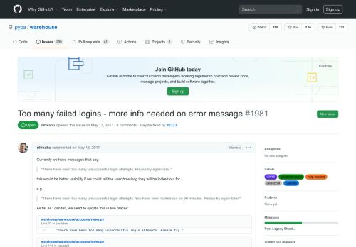 
                            2. Too many failed logins - more info needed on error message - GitHub