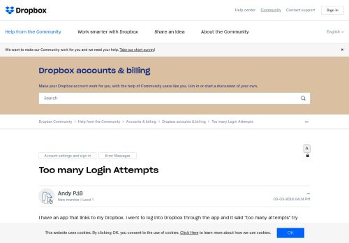 
                            1. Too many Login Attempts - Dropbox Community - 153958