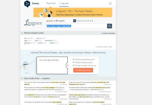 
                            2. too many login attempts. - Tłumaczenie na polski – słownik Linguee