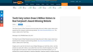 
                            3. Tooth Fairy Letters Draw 6 Million Visitors to Real Fairyland's Award ...