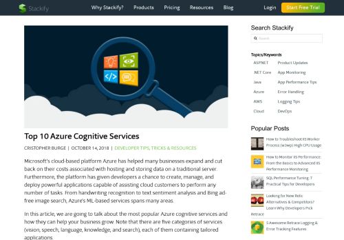 
                            10. Top 10 Azure Cognitive Services - Stackify