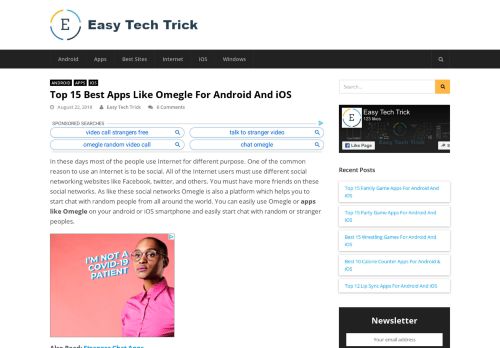 
                            10. Top 15 Best Apps Like Omegle For Android And iOS - Easy Tech Trick