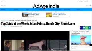 
                            12. Top 3 Ads of the Week: Asian Paints, Honda City, Naukri ...