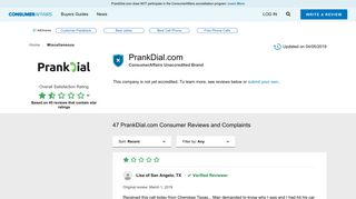 
                            6. Top 46 Reviews and Complaints about PrankDial.com