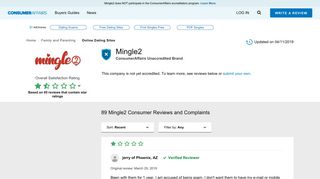 
                            9. Top 87 Reviews and Complaints about Mingle2 - ConsumerAffairs.com