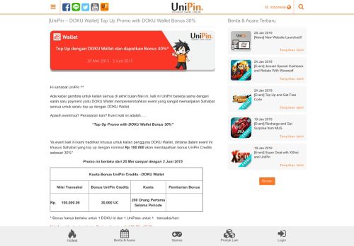 
                            13. Top Up Promo with DOKU Wallet Bonus 30% - UniPin : Event Details