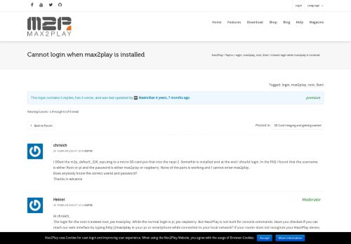 
                            11. Topic: Cannot login when max2play is installed | Max2Play