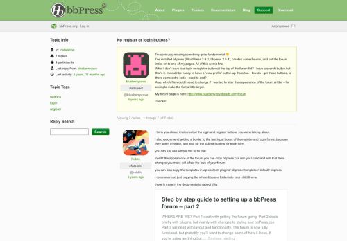 
                            9. Topic: No register or login buttons? · bbPress.org