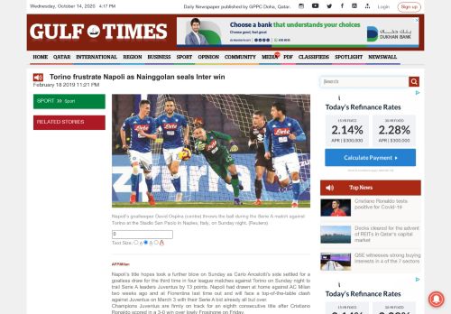 
                            8. Torino frustrate Napoli as Nainggolan seals Inter win - Gulf Times