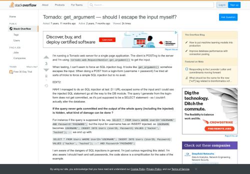 
                            11. Tornado: get_argument -- should I escape the input myself? - Stack ...