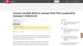 
                            8. Toronto mealkit delivery startup Chefs Plate acquired by Germany's ...