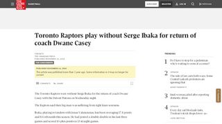 
                            13. Toronto Raptors play without Serge Ibaka for return of coach Dwane ...