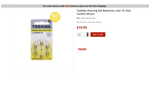 
                            13. Toshiba Hearing Aid Batteries, size 10, Dial Card/6, 60 pcs