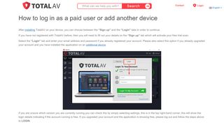 
                            5. TotalAV - How to log in as a paid user or add another device