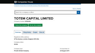 
                            7. TOTEM CAPITAL LIMITED - Overview (free company information from ...