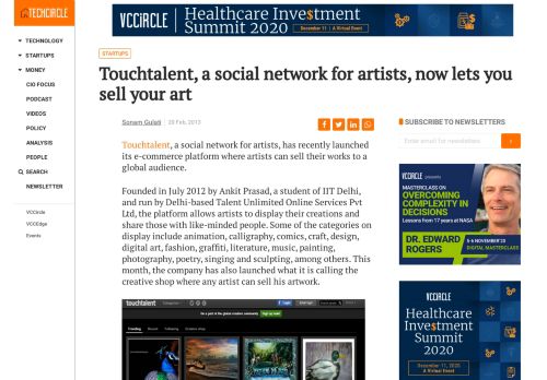 
                            10. Touchtalent, a social network for artists, now lets you sell your art ...