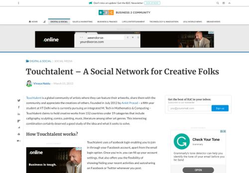 
                            9. Touchtalent – A Social Network for Creative Folks