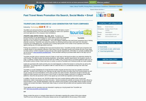 
                            12. touristlink.com announces lead generation for tour companies - Travpr