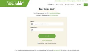 
                            5. ToursByLocals - Tour Guide Log In