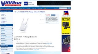
                            9. TP-Link AC750 Wi-Fi Range Extender RE210 | VillMan Computers