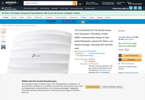 
                            5. TP-Link EAP245 AC1750 WLAN Access Point weiß: Amazon.de ...